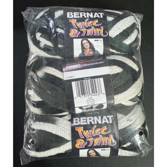 3 Skein Bernat Twist & Twirl Yarn Yin & Yang - Picture 1 of 1
